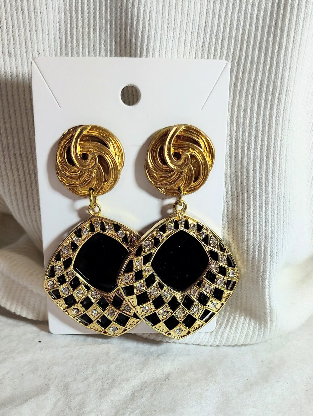 Fashion Jewelry Gold and Black Drop Earrings